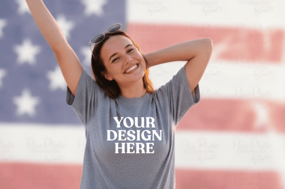 Gray T-Shirt Mockup with USA Flag Graphics Freebies