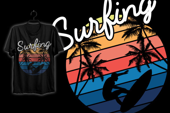 Summer Surfing T-shirt Design: Graphics and Print Templates for Local Business